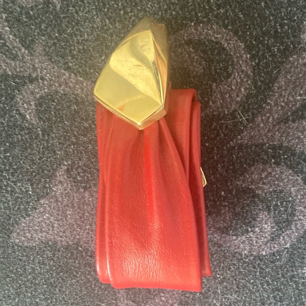 Vintage Red Leather Belt with Gold Buckle